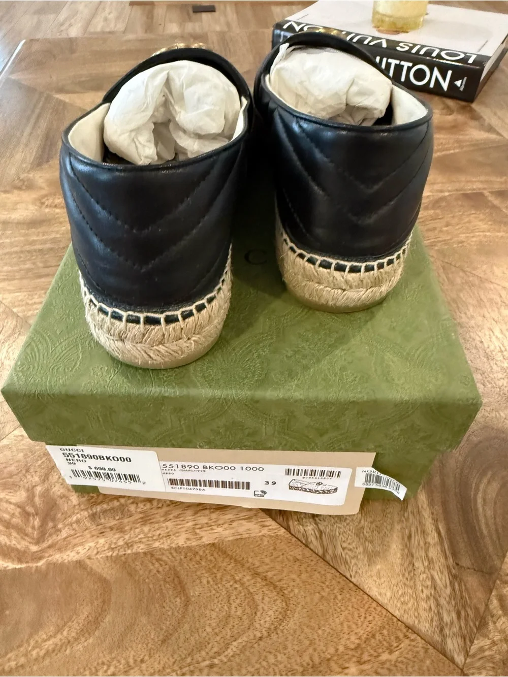 Gucci Black Quilted Leather GG Espadrille